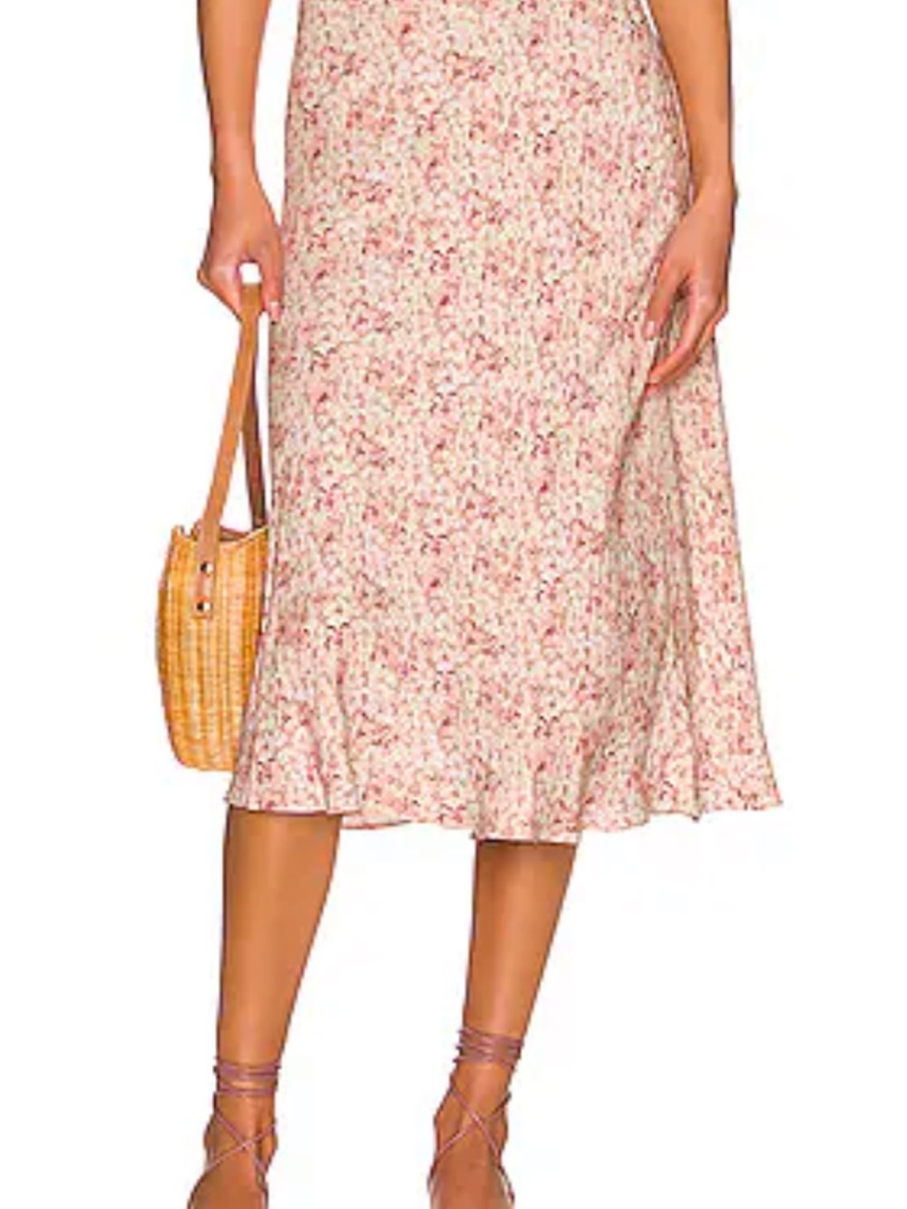 Floral Cream & Pink Midi Skirt – Feminine Ruffle Hem